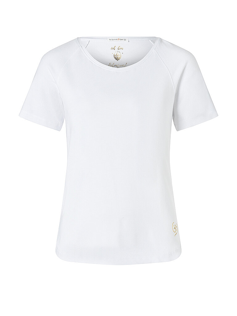 SPIRIT OF OM Damen Yogashirt Raglan OM Herz weiss | XL